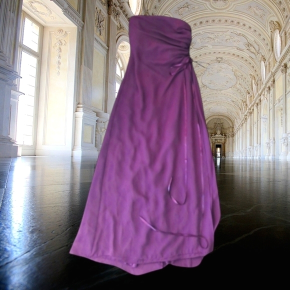 Purple Wine strapless maxi sweeping flowey bridesmaid Prom gown Gossip Girl sz 2 - Picture 11 of 11